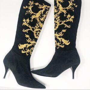 MARY NORTON | RARE VINTAGE Women’s Black Knee-High Boots Gold Brocade Size 7